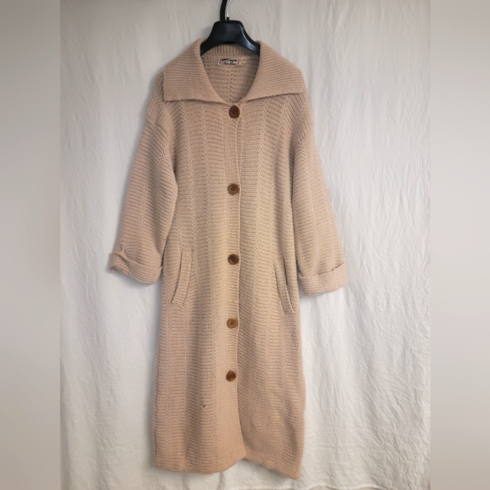 Vintage Maggie Full-Length Knit Cardigan (M) 100% Wool